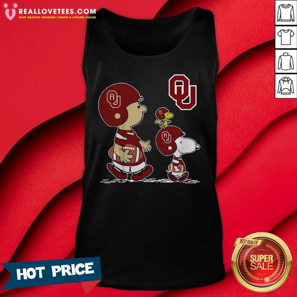 Nice The Peanuts Charlie Brown Snoopy Woodstock Oklahoma Sooners Football Shirt