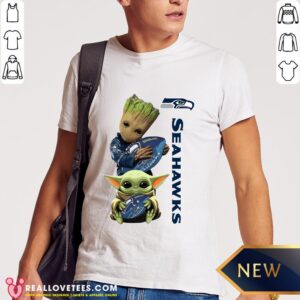Cool Baby Groot And Baby Yoda Hug Seahawks Shirt