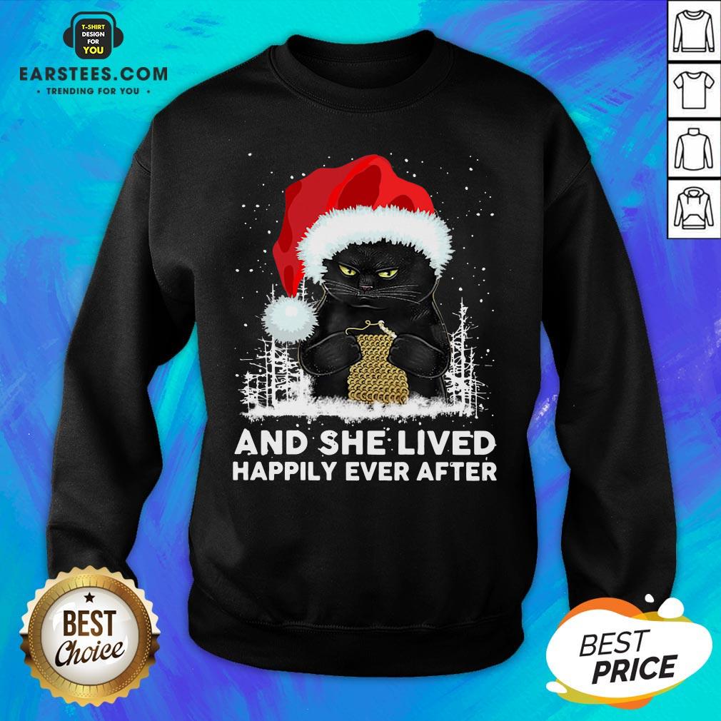 Official Black Cat And She Lived Happily Ever After Christmas Shirt
