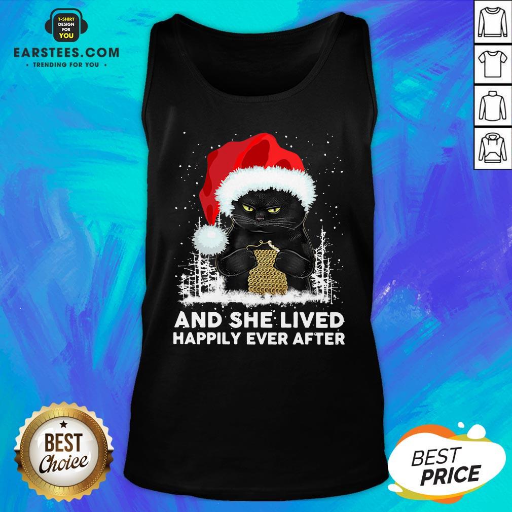 Official Black Cat And She Lived Happily Ever After Christmas Shirt