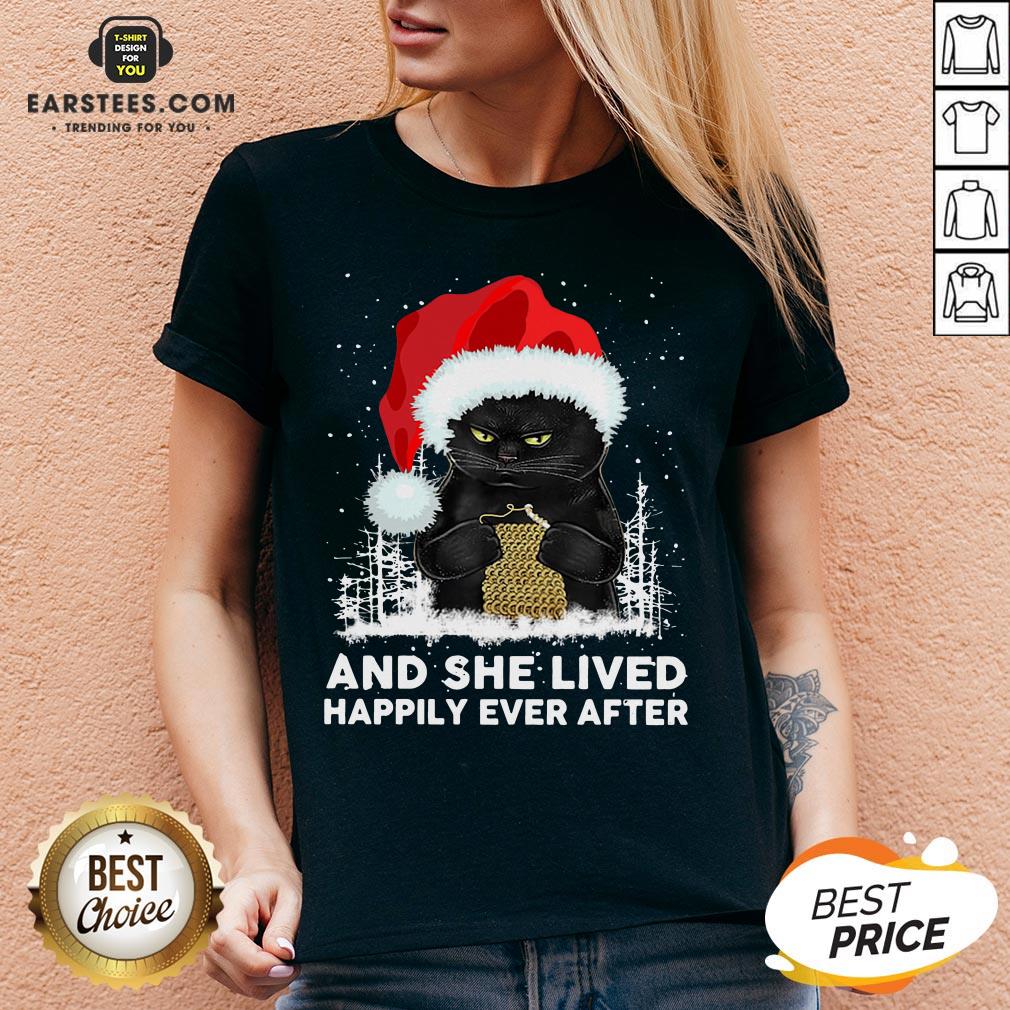 Official Black Cat And She Lived Happily Ever After Christmas Shirt