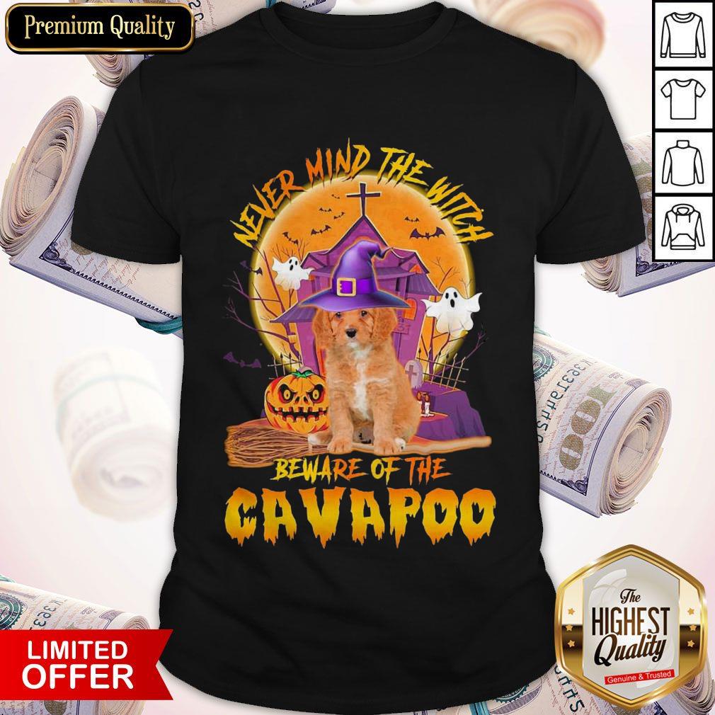 Official Never Mind The Witch Beware Of The Cavapoo Halloween Moon Shirt