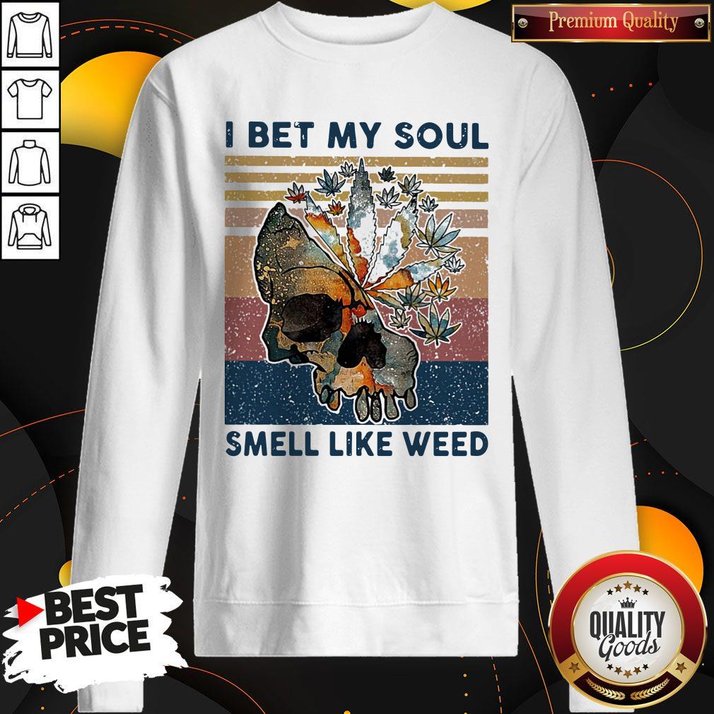 Official Skull I Bet My Soul Smell Like Weed Vintage Retro Halloween Shirt