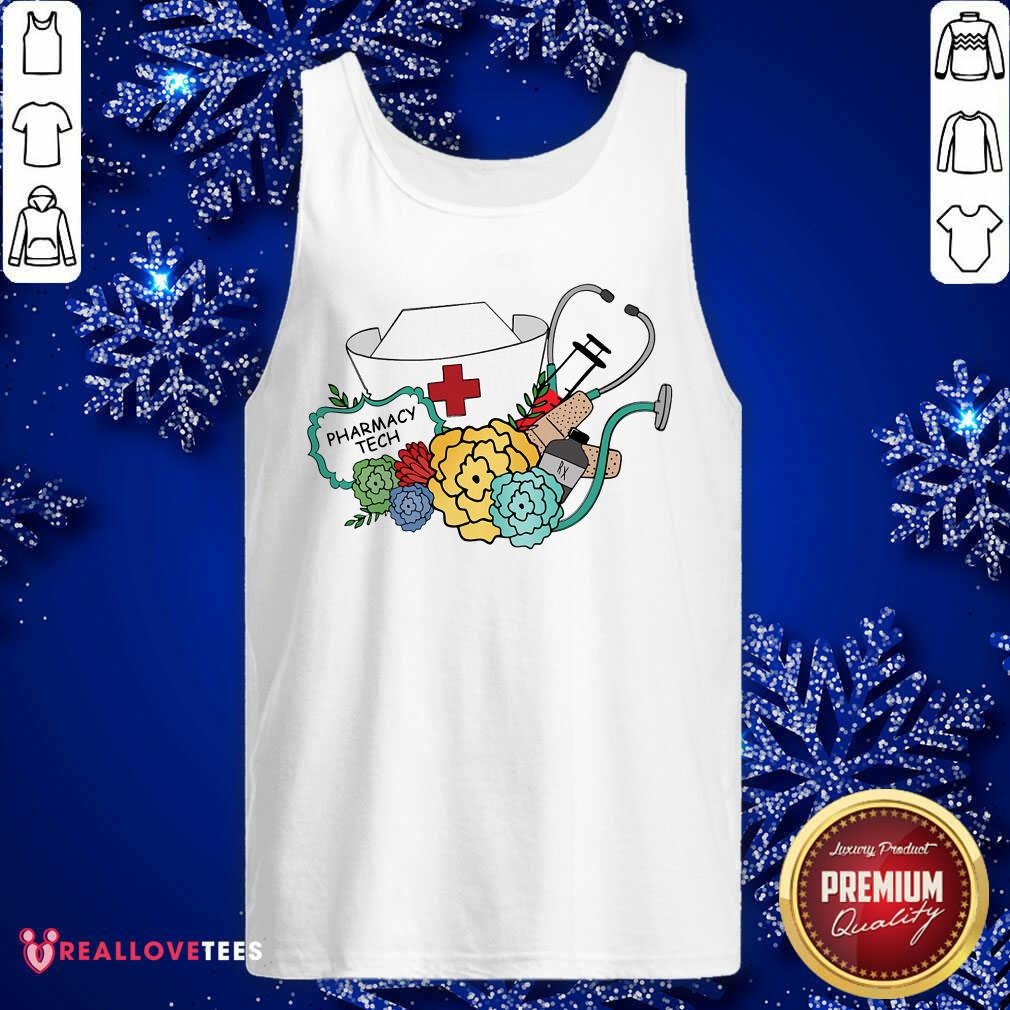 Pharmacy Tech Needle Ear Piece Flower Shirt