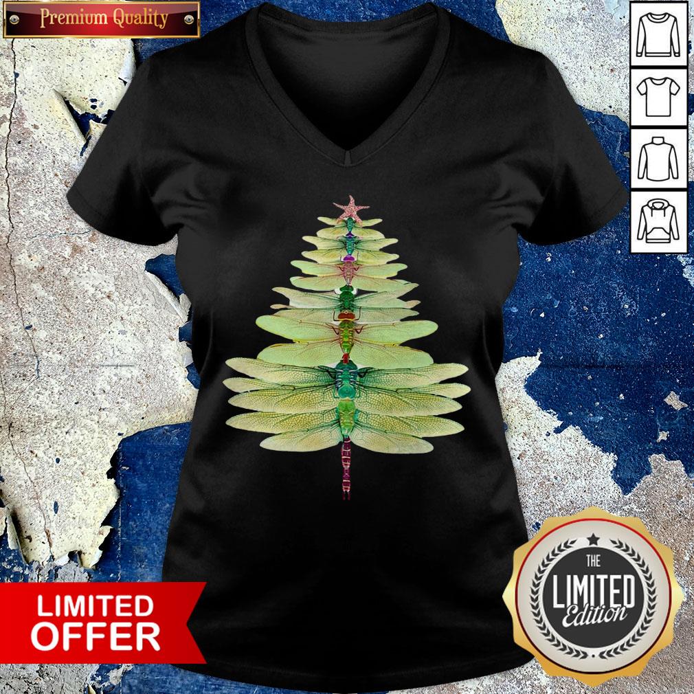 Premium Dragonfly Christmas Tree Print Shirt