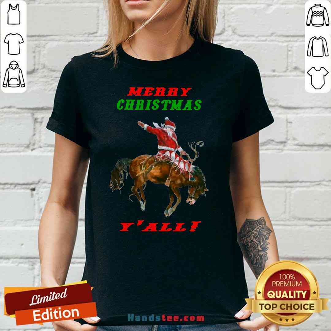 Pretty Santa Claus Riding Horse Merry Christmas Y’all Shirt