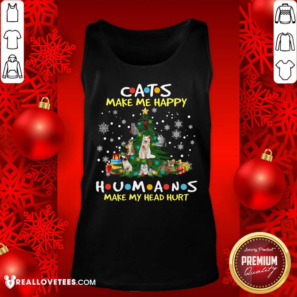 Pro Cats Make Me Happy Humans Make My Head Hurt Ugly Merry Christmas Shirt