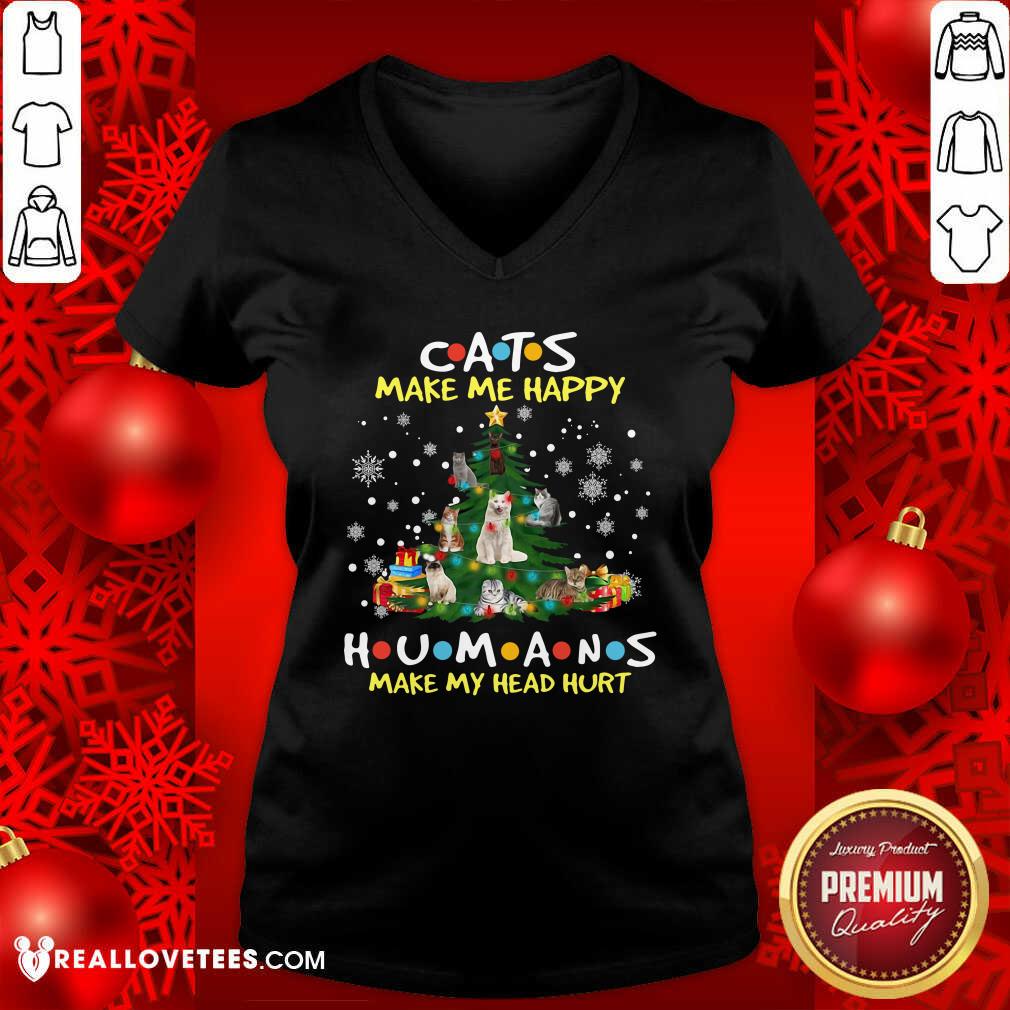 Pro Cats Make Me Happy Humans Make My Head Hurt Ugly Merry Christmas Shirt