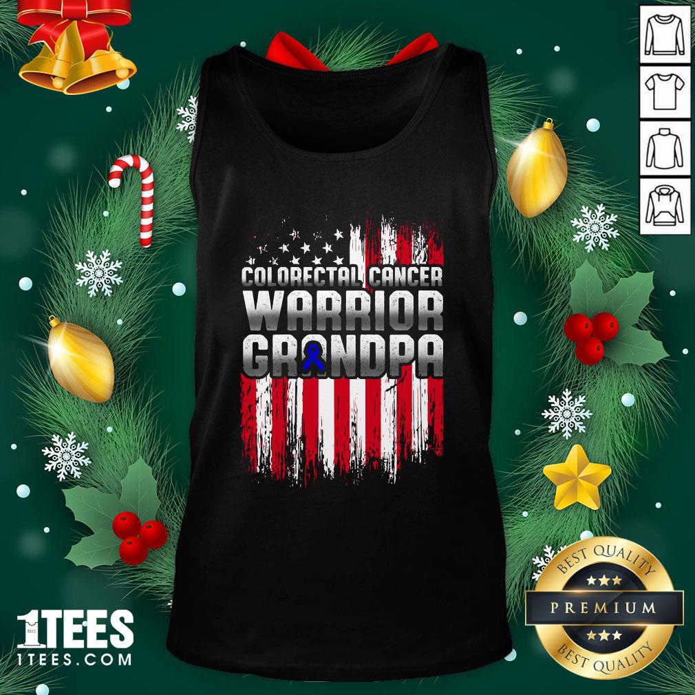 Pro Colorectal Cancer Warrior Grandpa American Flag Shirt