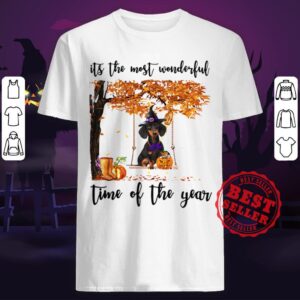 Halloween Witch Dachshund Its The Most Wonderful Time Of The Year Leaves Tree Shirt