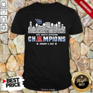 Funny Tennessee Titans 2020 AFC South Division Champions January 3 2021 Shirt