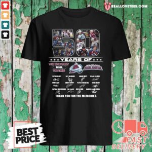 Hot 50 Years Of Colorado Avalanche The Greatest NHL Teams Thank You For The Memories Signatures Shirt