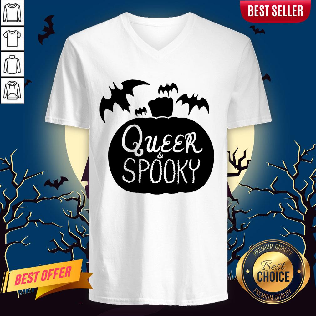 Queer And Spooky Pumpkin Bats Halloween Shirt