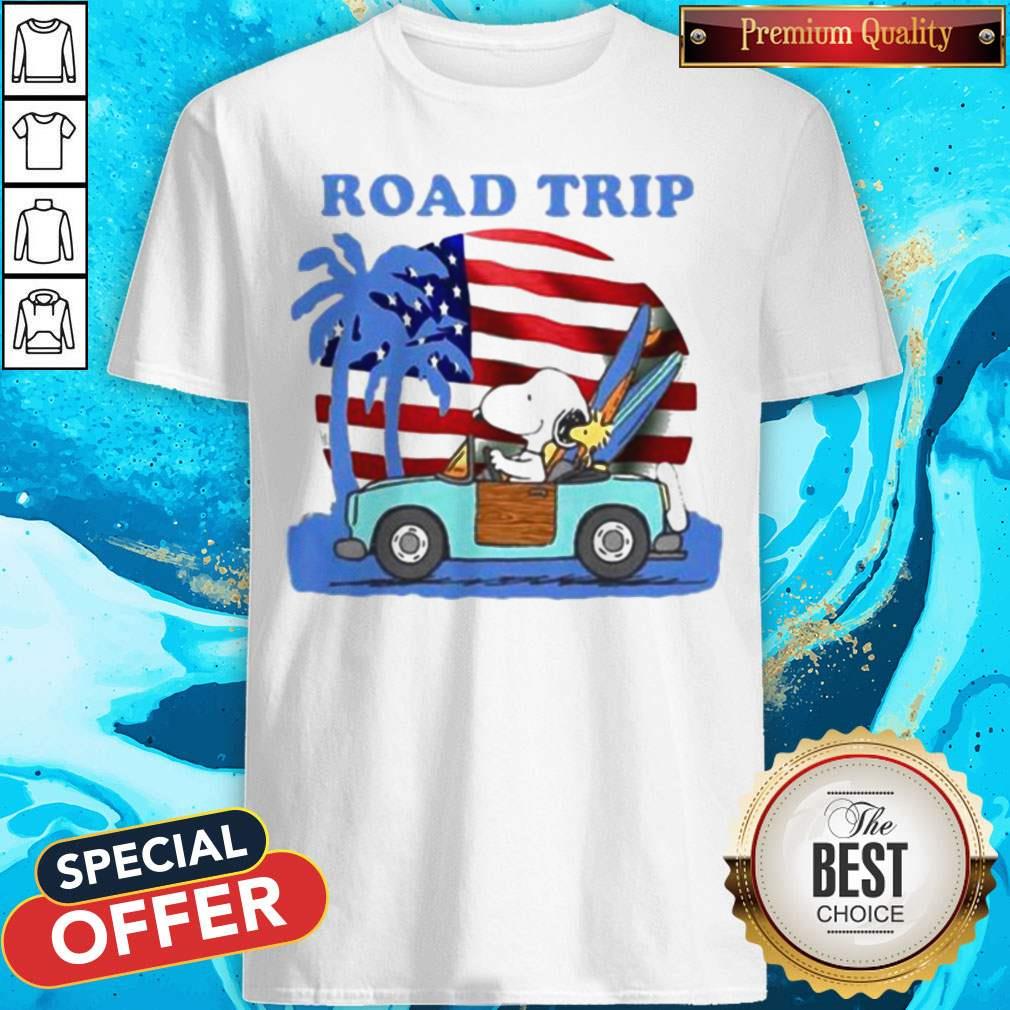 Snoopy And Woodstock Riding Car Road Trip American Flag Independence Day Shirt