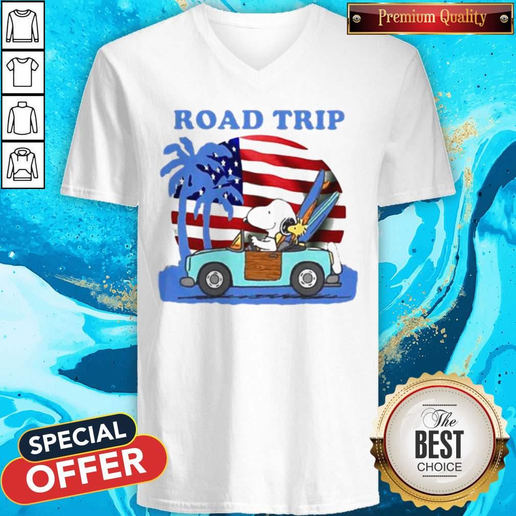 Snoopy And Woodstock Riding Car Road Trip American Flag Independence Day Shirt