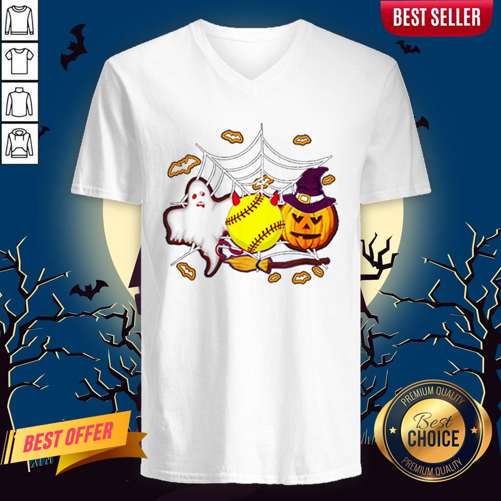 Softball Pumpkin Ghost Halloween Lover Shirt