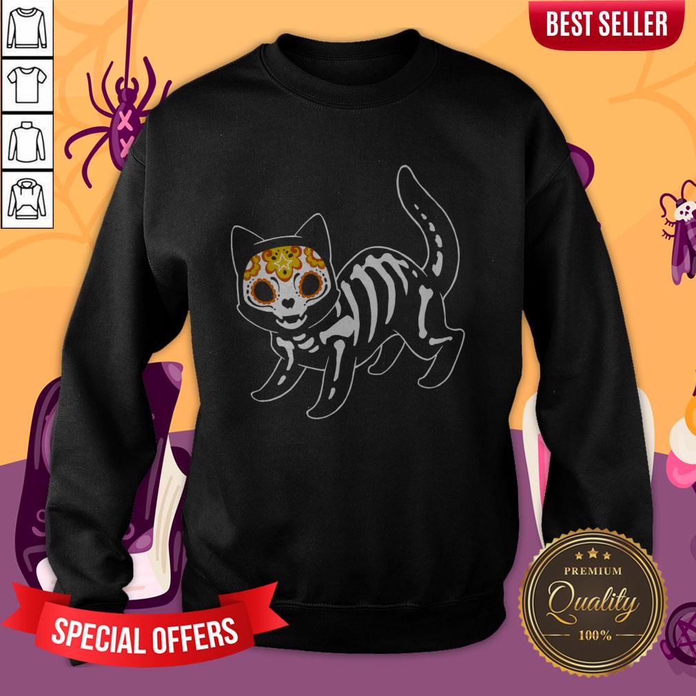 Sugar Black Cat Halloween Day Dead Dia De Muertos Shirt