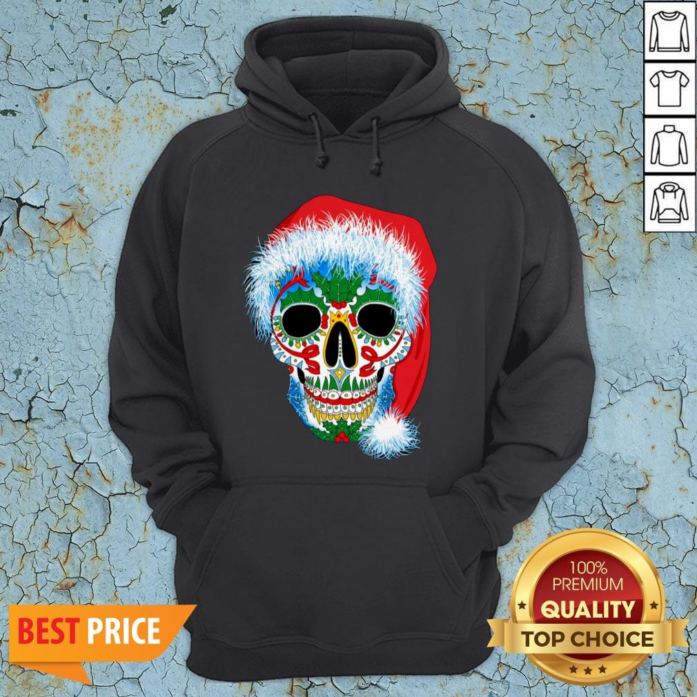Sugar Skull With Santa Hat Christmas Winter Holiday Day Of Dead Shirt