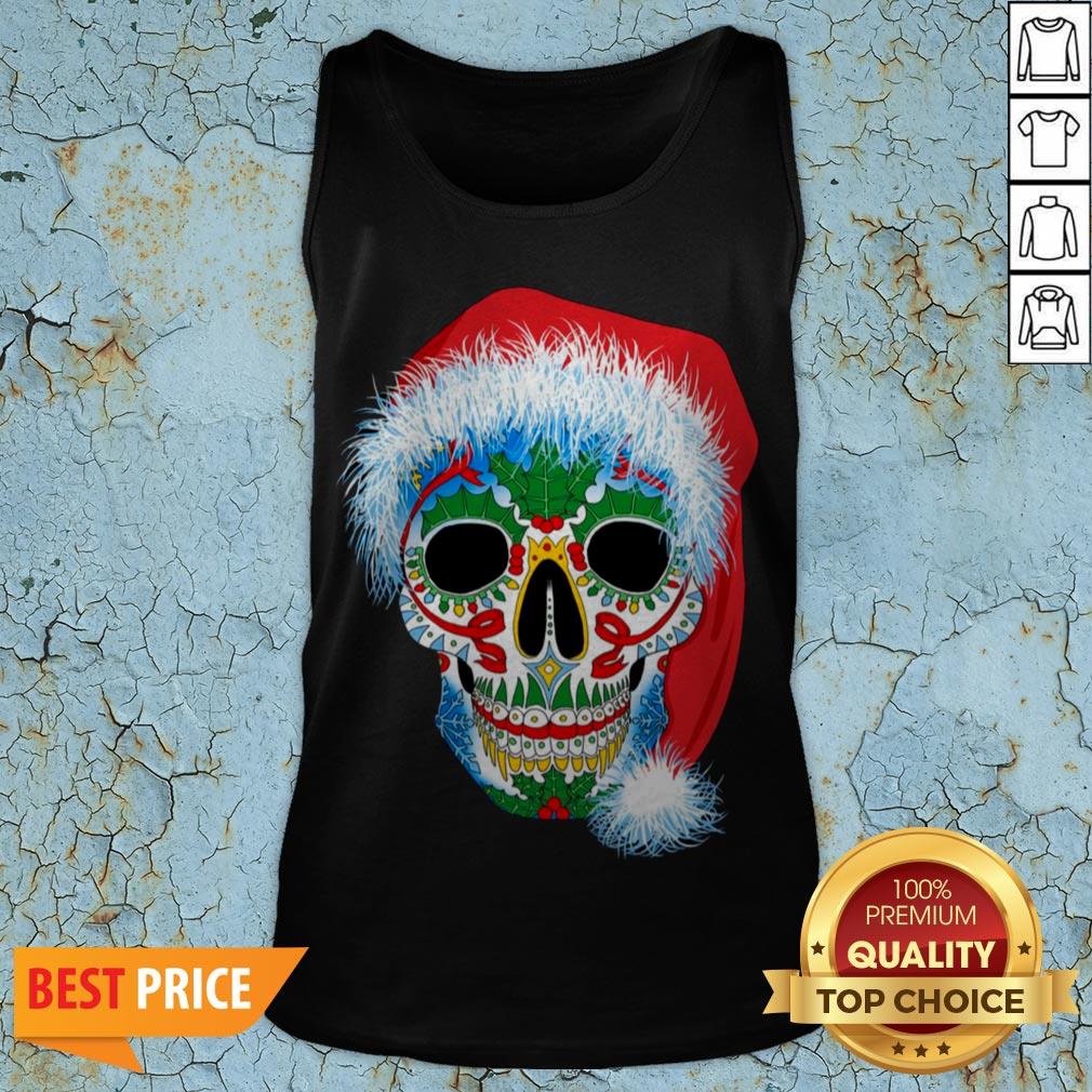 Sugar Skull With Santa Hat Christmas Winter Holiday Day Of Dead Shirt