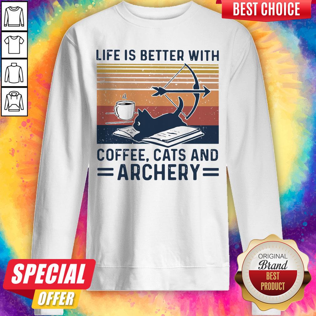 Life Is Better With Coffee Cats And Archery Vintage Retro Shirt