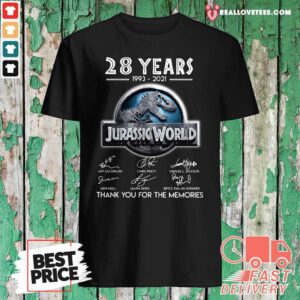 Vip 28 Years 1993 2021 Jurassic World Thank You For The Memories Signatures Shirt