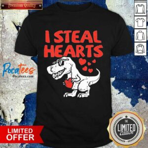 Funny Kids I Steal Hearts T Rex Dino Cute Baby Boy Valentines Day Shirt