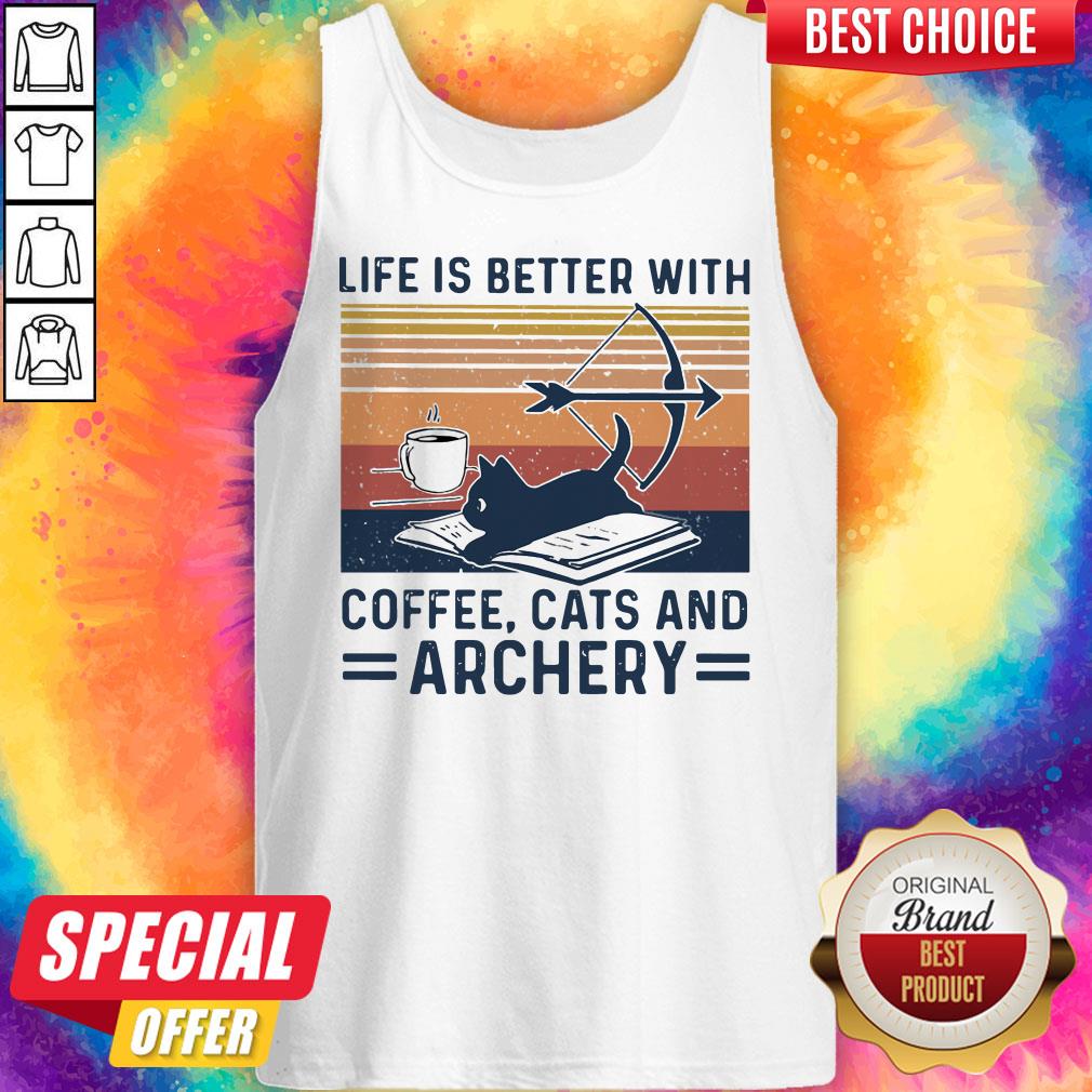 Life Is Better With Coffee Cats And Archery Vintage Retro Shirt