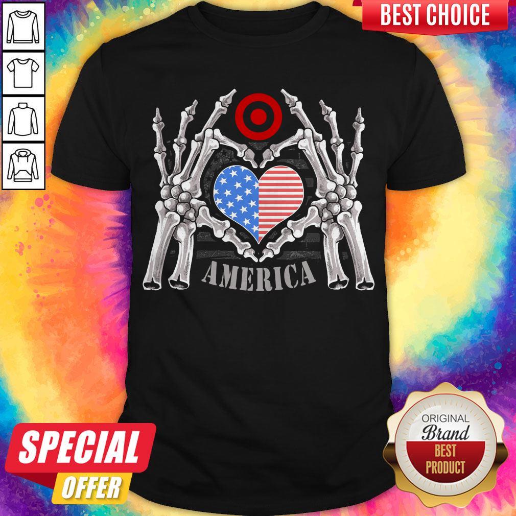 Target Logo America USA Forever Skeleton Skull Bones Hand Shirt