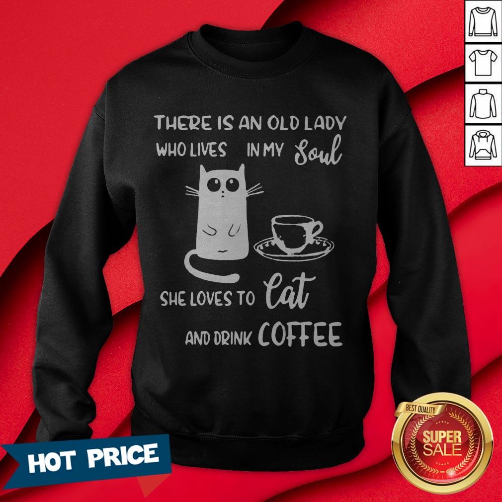 There Is An Old Lady Who Loves In My Soul She Loves Cat And Drink Coffee Shirt