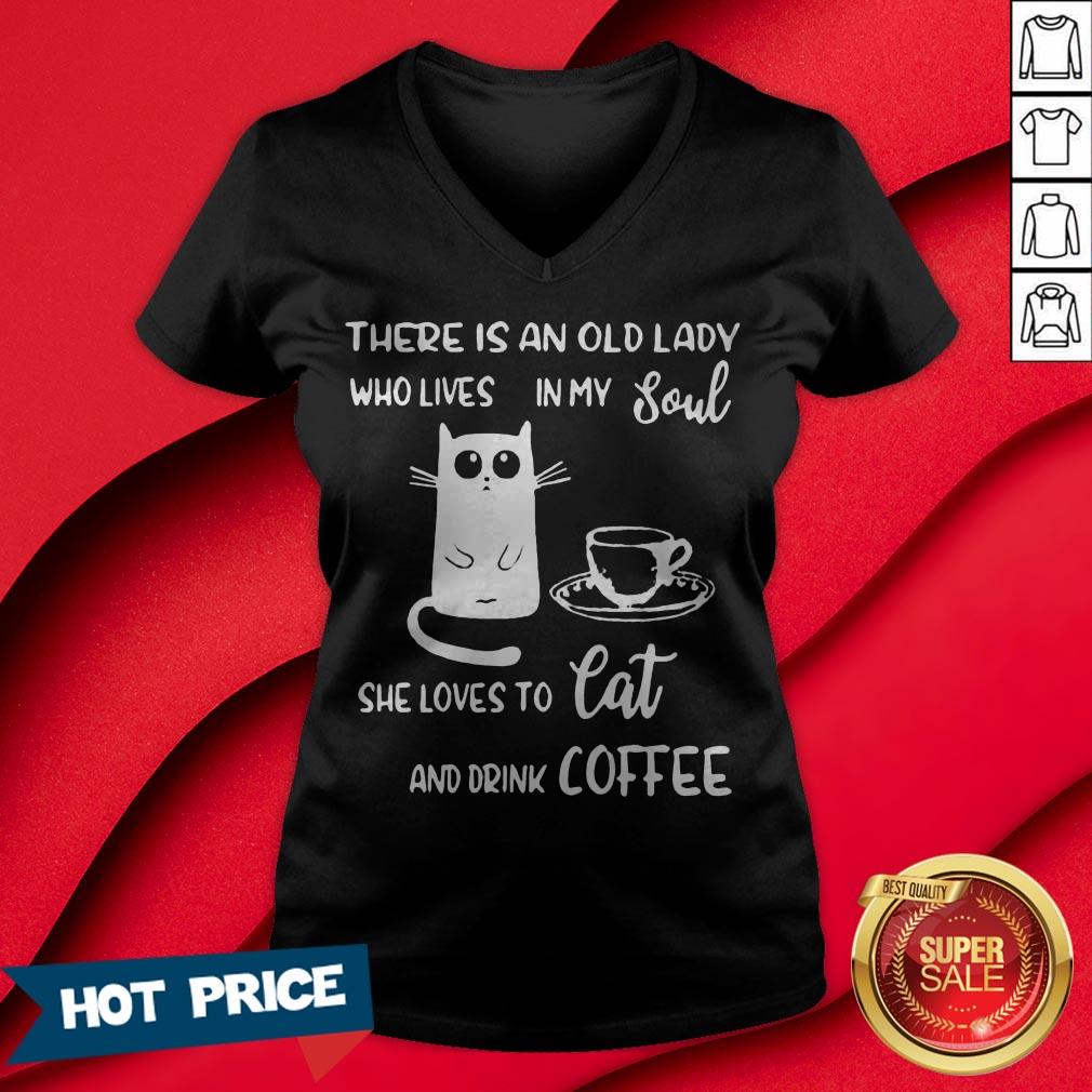 There Is An Old Lady Who Loves In My Soul She Loves Cat And Drink Coffee Shirt
