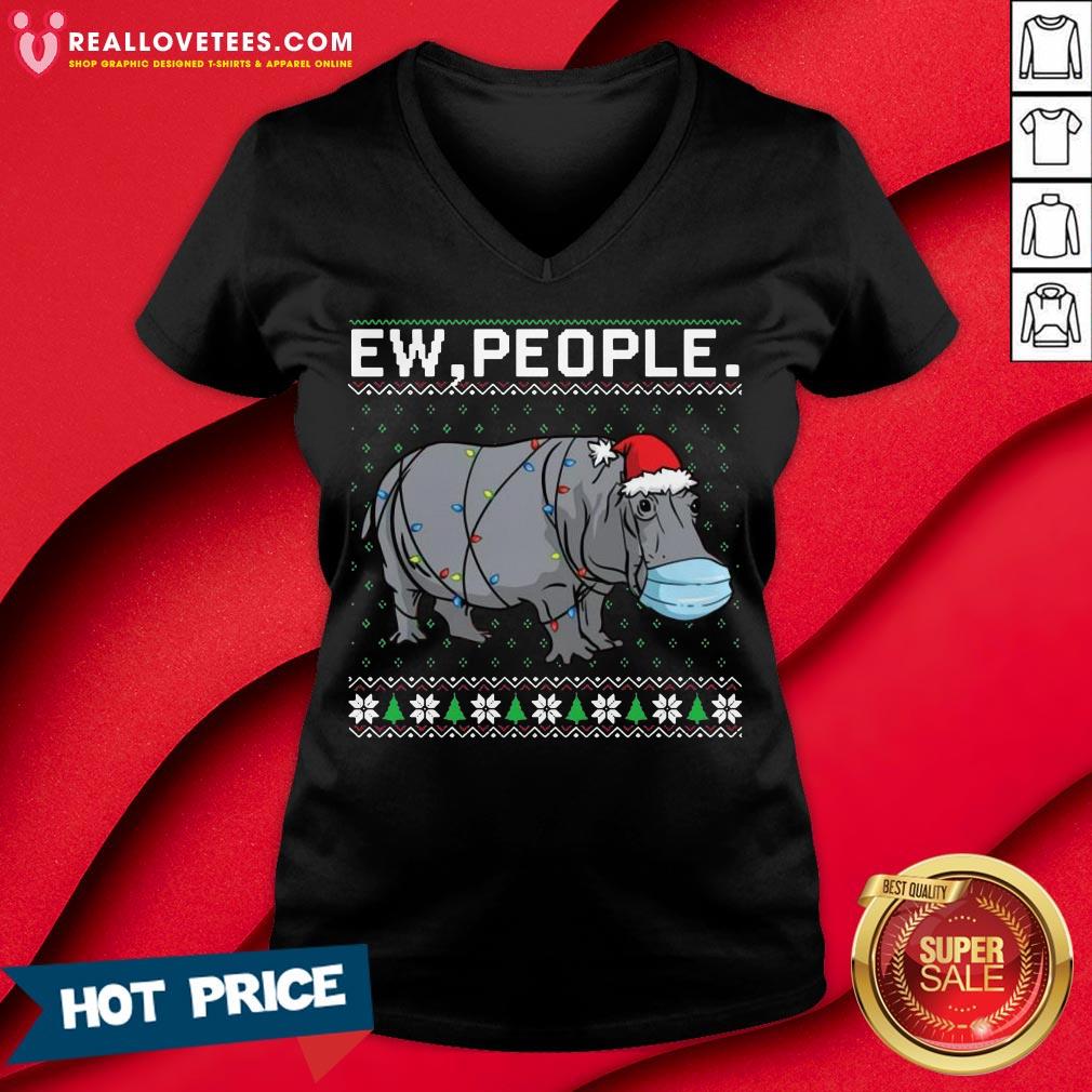 Top Ew People Hippo Wearing Mask Christmas Shirt