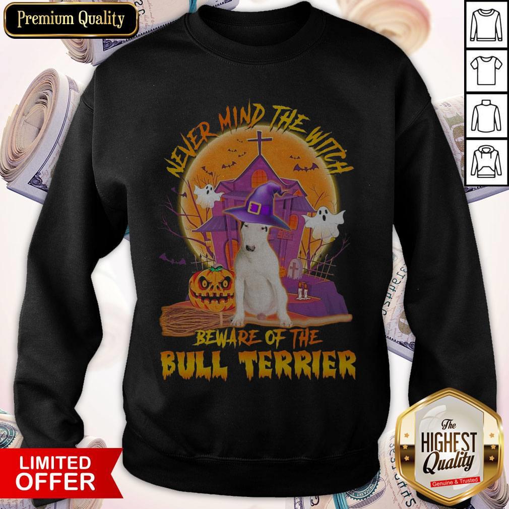 Top Never Mind The Witch Beware Of The Bull Terrier Halloween Moon Shirt