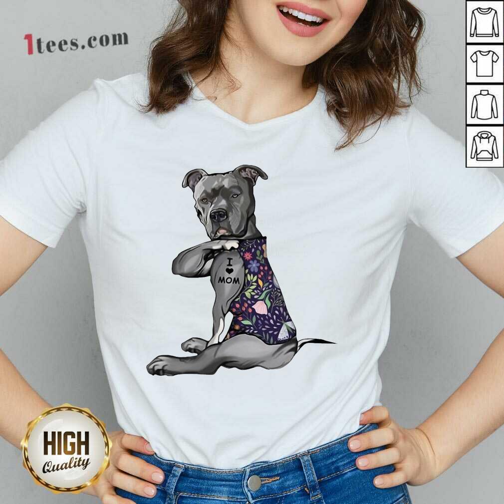Top Pitbull Tattoo I Love Mom Flower 45 Shirt