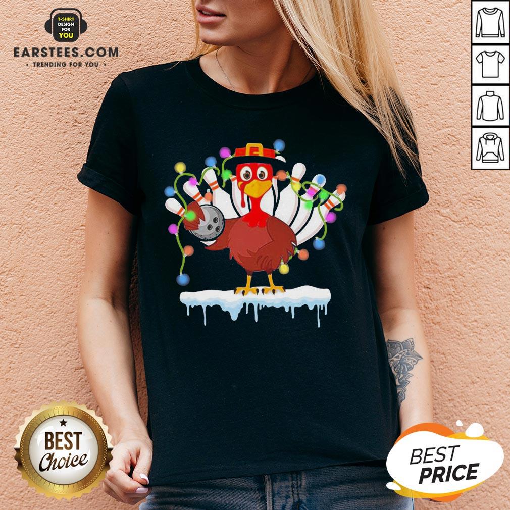 Top Turkey Playing Bolling Happy Light Christmas Shirt