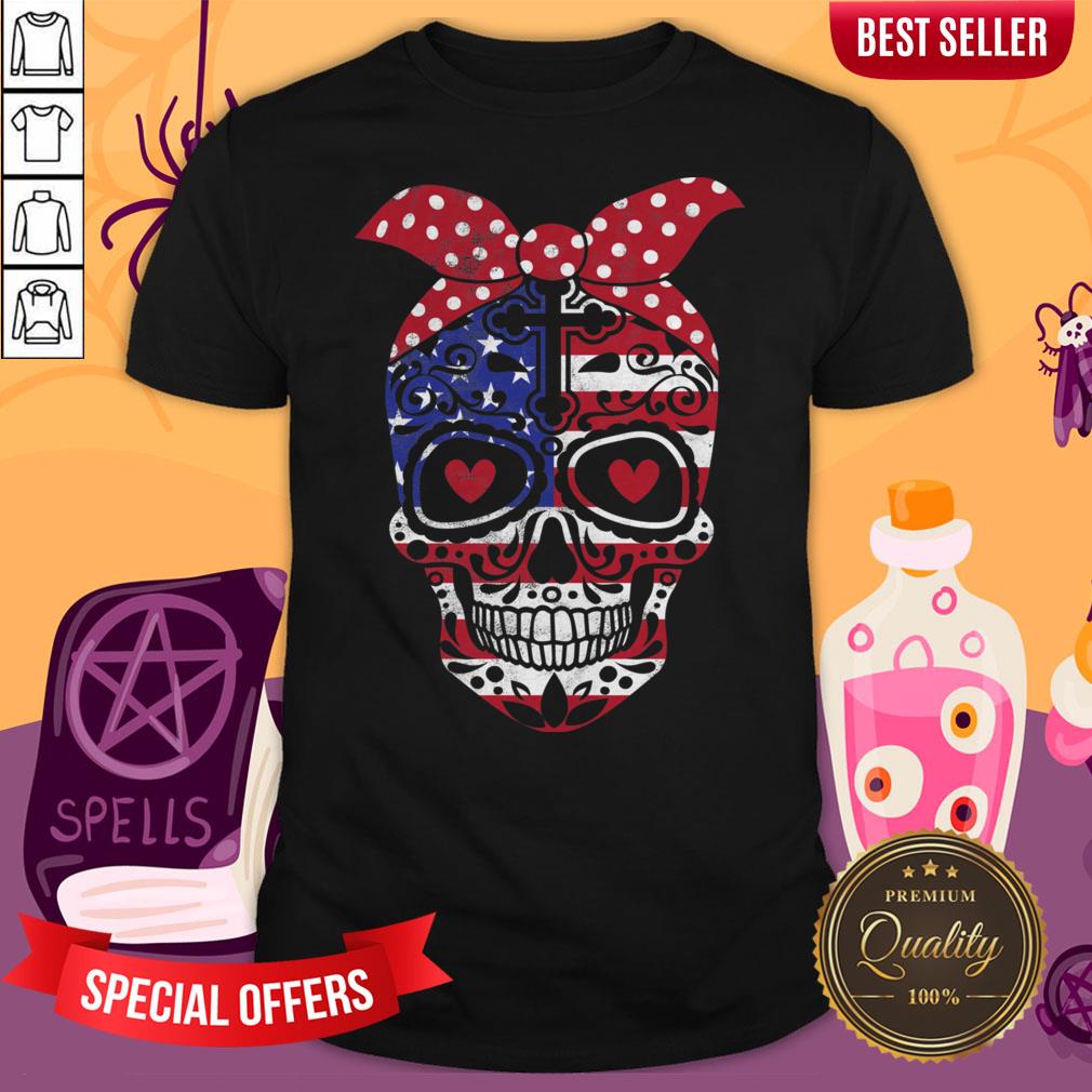 USA Flag America Day Of The Dead Skull Dia De Muertos Shirt