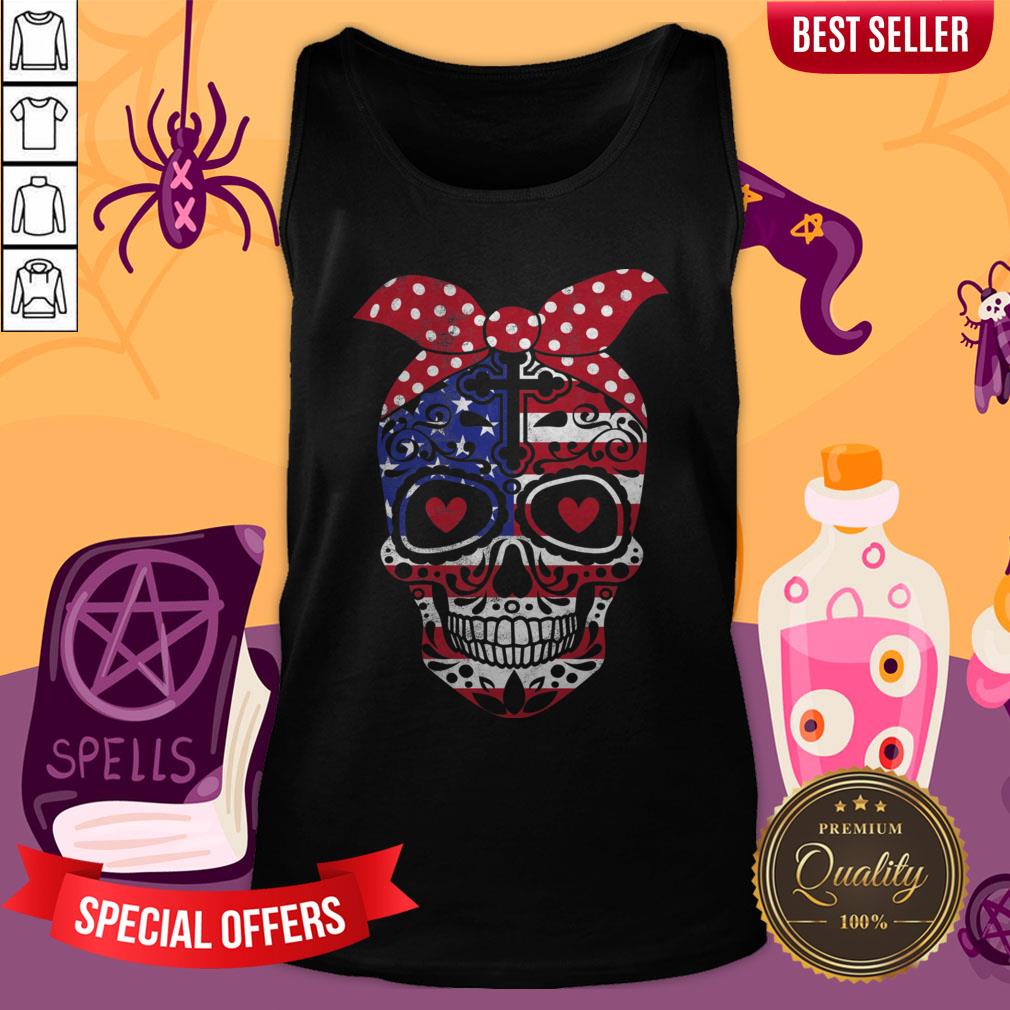 USA Flag America Day Of The Dead Skull Dia De Muertos Shirt