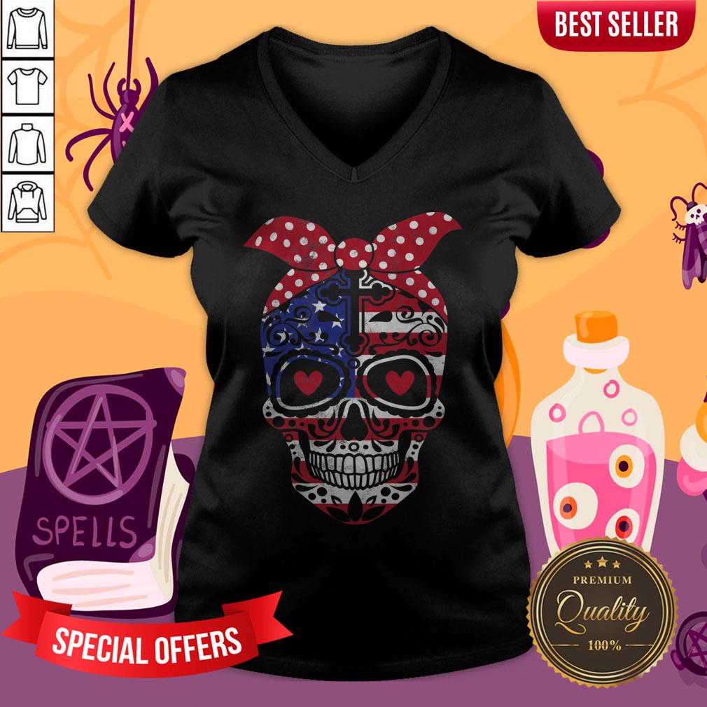 USA Flag America Day Of The Dead Skull Dia De Muertos Shirt
