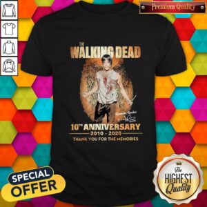 Funny The Walking Dead 10th Anniversary 2010 2020 Thank You For The Memories Signature Wings Shirt