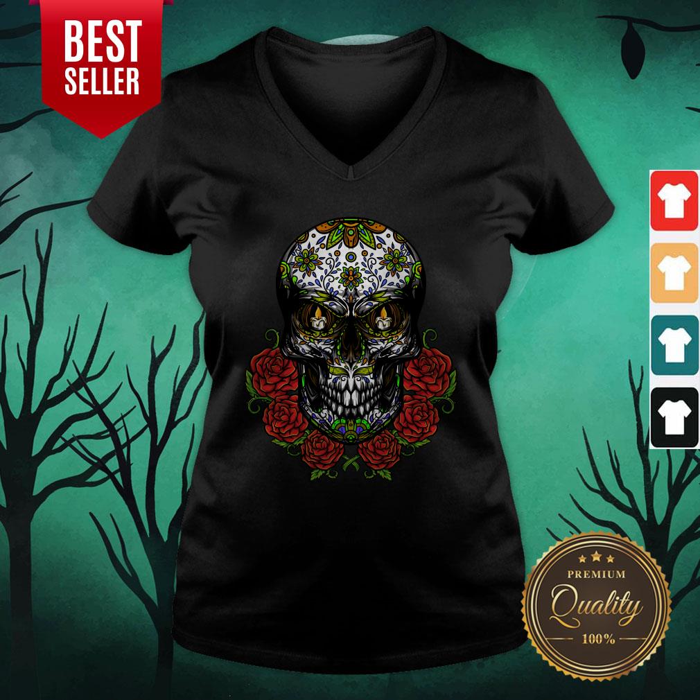 Sugar Skull In Flower Day Of Dead Dia De Muertos Shirt
