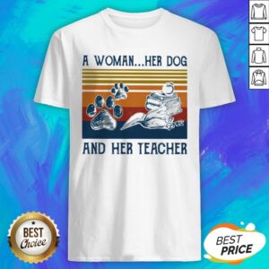 A Woman Her Dog And Her Teacher Footprint Vintage Retro Shirt