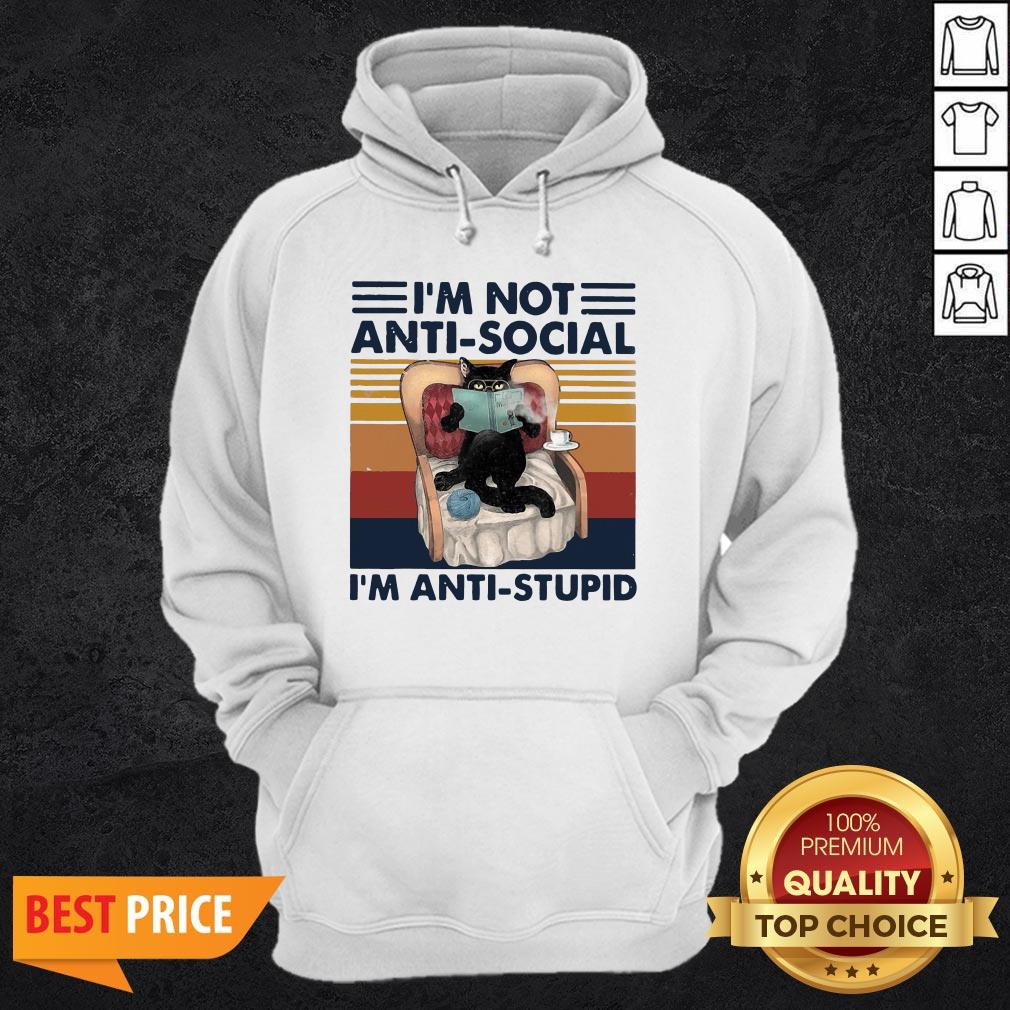 Vintage I’m Not Anti Social I’m Anti Stupid Black Cat Book Shirt