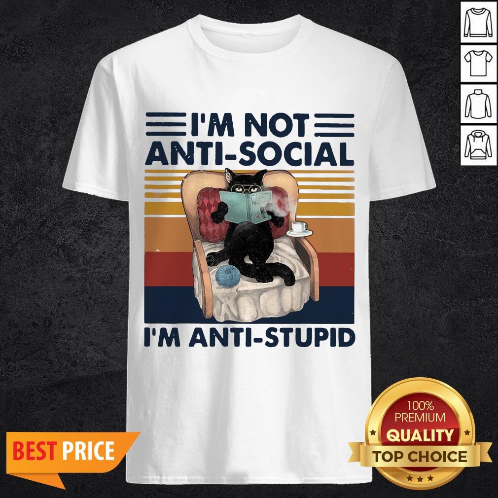 Vintage I’m Not Anti Social I’m Anti Stupid Black Cat Book Shirt