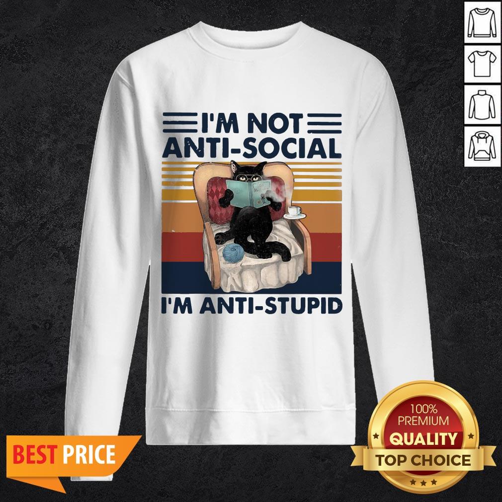 Vintage I’m Not Anti Social I’m Anti Stupid Black Cat Book Shirt