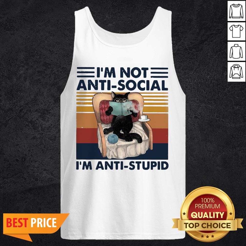 Vintage I’m Not Anti Social I’m Anti Stupid Black Cat Book Shirt