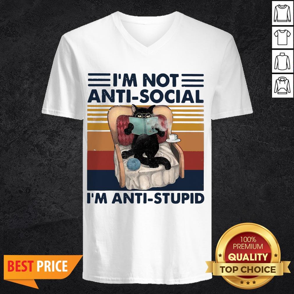 Vintage I’m Not Anti Social I’m Anti Stupid Black Cat Book Shirt