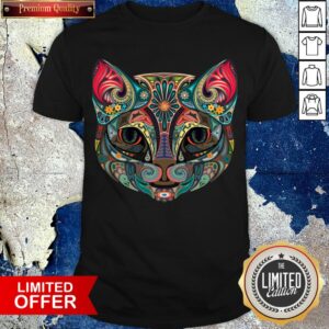 Sugar Skull Cat Kitten Flower Cat Muertos Day Of The Dead Halloween Shirt