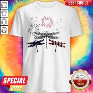 Dragonfly Firework American Flag Independence Day Shirt