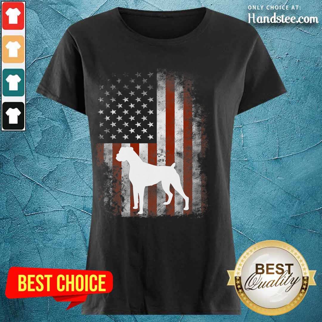 White Boxer Dog American Flag Shirt