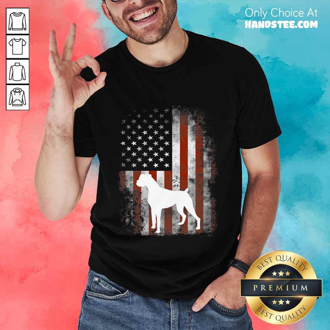 White Boxer Dog American Flag Shirt