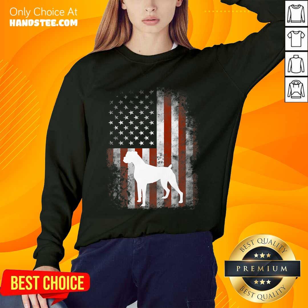 White Boxer Dog American Flag Shirt